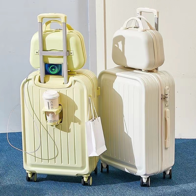 [กระเป๋าเครื่องสำอางฟรี] กระเป๋าเดินทางล้อลาก 20/26นิ้ว ชาร์จ USB ล้อสปินเนอร์ 360 องศา กระเป๋าเดินทาง luggage