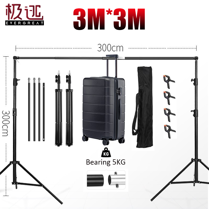 3x3m/300 ซม. x 300 ซม. * 4 คลิป / 10 ฟุต x 10 ฟุต ชุดระบบรองรับฉากหลัง ทนทาน พร้อมกระเป๋าถือ