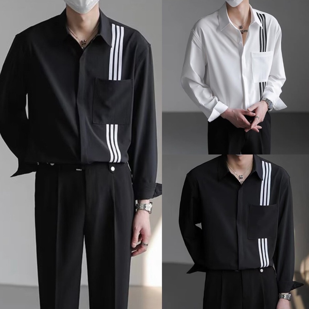 เสื้อผู้ชาย เสื้อเชิ้ตแขนยาวลําลอง ทรงหลวม พลัสไซซ์ แฟชั่นสไตล์เกาหลี เสื้อเชิ้ตผู้ชาย สําหรับผู้ชาย ไซซ์ M - 3XL