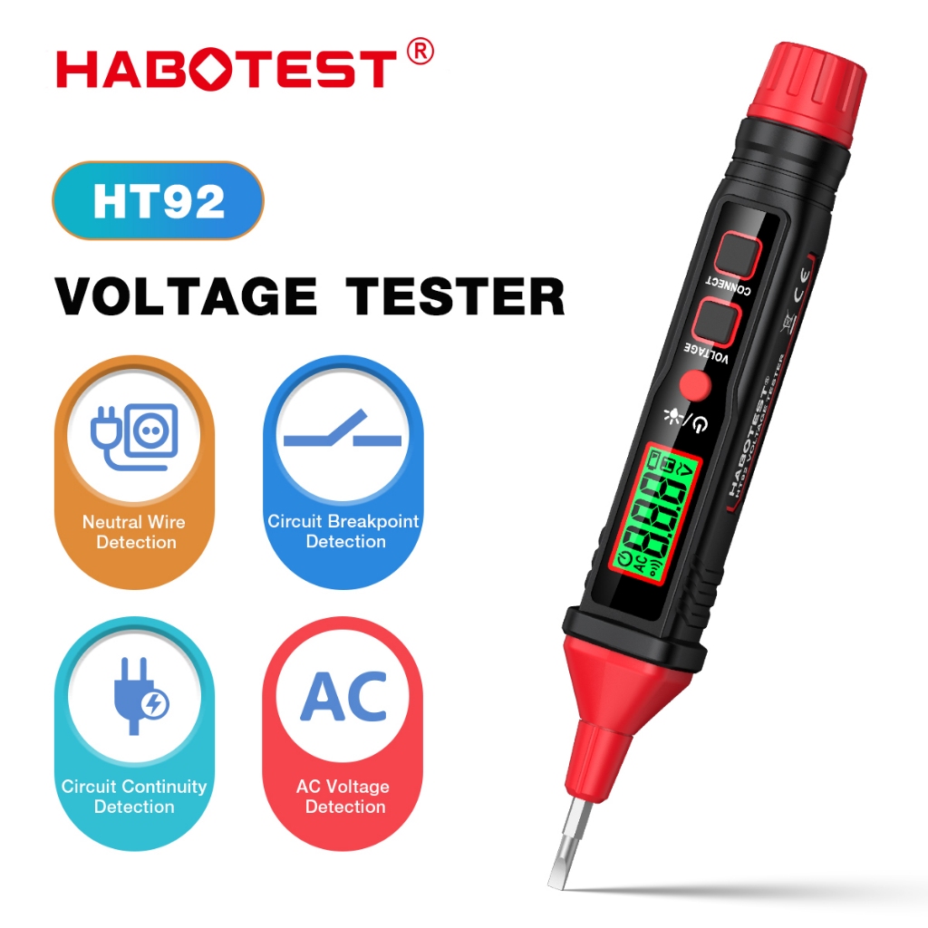 【จัดส่งจากกรุงเทพ】HABOTEST HT92 ปากกามัลติมิเตอร์ ทดสอบแรงดันไฟฟ้า AC โวลต์มิเตอร์ ความต้านทาน ไดโอด ตัวเก็บประจุ มัลติมิเตอร์