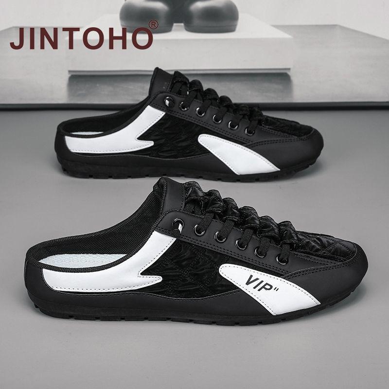 【JINTOHO】รองเท้าแตะลําลอง ผ้าใบ สวมครึ่งเท้า แฟชั่นฤดูร้อน สําหรับผู้ชาย