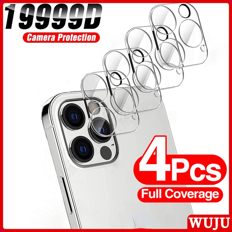 Wuju กระจกนิรภัยกันรอยเลนส์กล้อง แบบเต็มจอ สําหรับ iPhone 15 14 11 12 13 Pro Max 14 15 Plus 4 ชิ้น