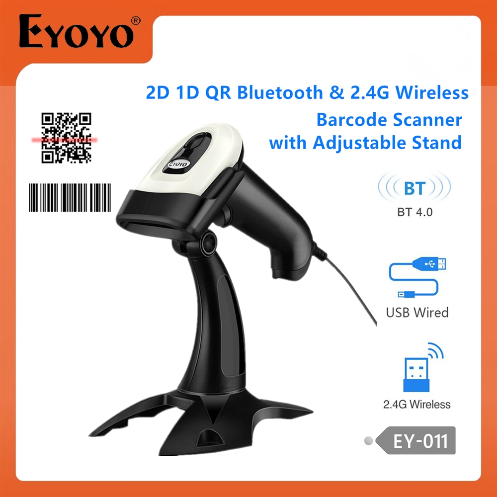 Eyoyo 1D 2D Barcode Scanner บลูทูธ QR Code Reader ไร้สาย 1D Bar Code Scanner CCD ป้องกันหน้าจอ