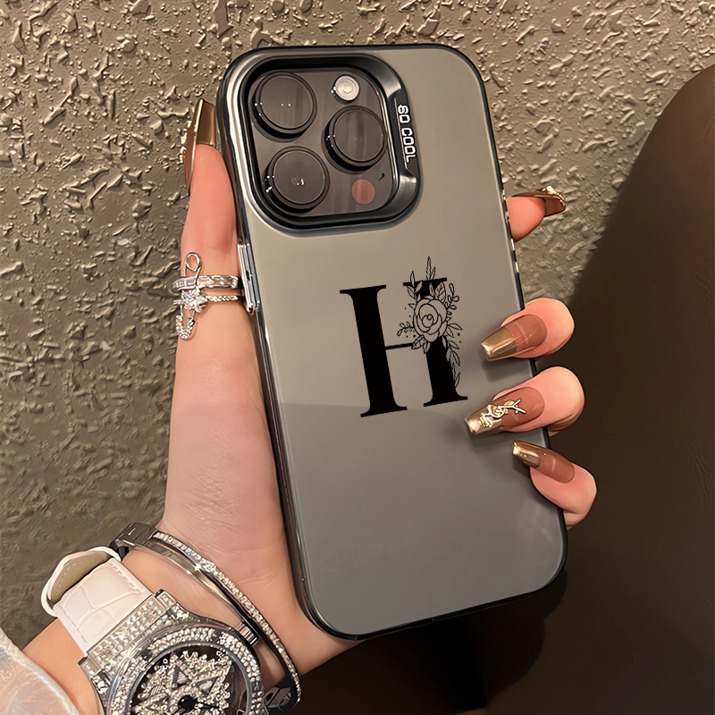 เคสโทรศัพท์มือถือ กันกระแทก ลายตัวอักษรภาษาอังกฤษ H สีเงิน สําหรับ iPhone 7 8Plus 14Plus 15ProMax Xs XR XsMax 11 12Pro 13