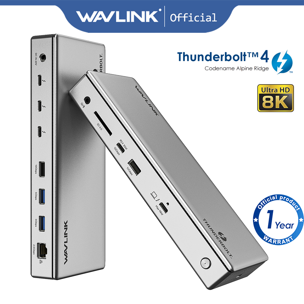 Wavlink Thunderbolt 4 แท่นวาง 98W PD 8K 4K จอแสดงผล 40Gbps ความเร็วในการส่งสัญญาณ สําหรับ Thunderbolt
