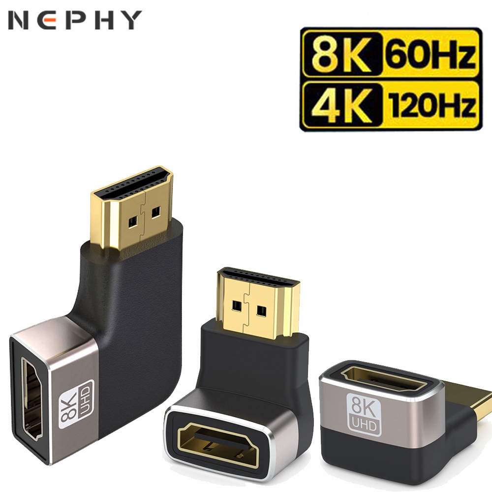 อะแดปเตอร์เชื่อมต่อ HDMI 8K 60HZ 4K 120HZ มุมขวา 90 องศา 48Gbps HD 2.1 HDMI2.1