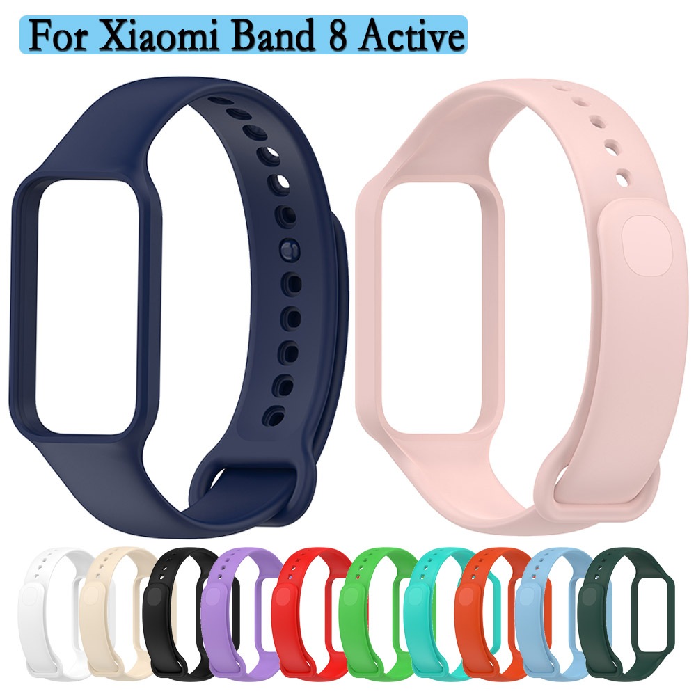 2-in-1 สายนาฬิกาข้อมือ ซิลิโคน สีดํา พร้อมกรอบป้องกัน สําหรับ Xiaomi Band 8 Active | Redmi Band 2