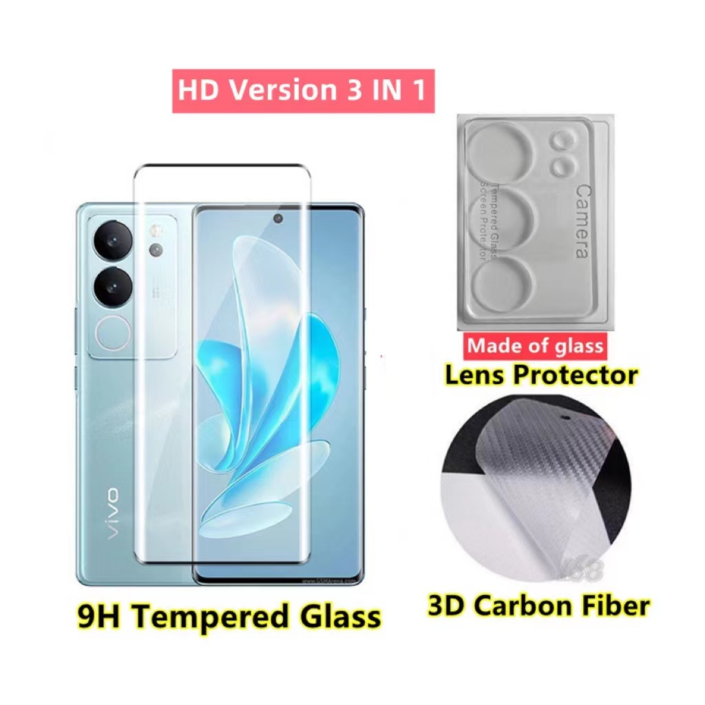 Vivo V29E V29 V30 V27 V27 Pro V25e V25 V23 Y35 V23E V25 V20 V21 Y21T Y76 5g V21e ฟิล์มกระจกนิรภัยกันรอยหน้าจอ พร้อมฟิล์มเลนส์กล้อง สําหรับ