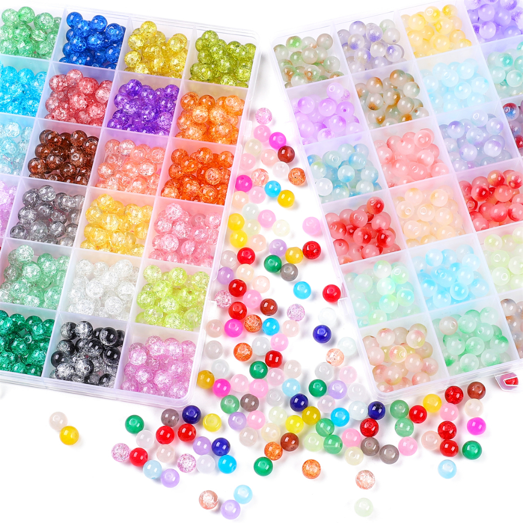 [8 มม.] ชุดกล่องลูกปัดแก้ว ทรงกลม แฮนด์เมด DIY สําหรับทําเครื่องประดับ สร้อยข้อมือ ลูกปัดเจลลี่