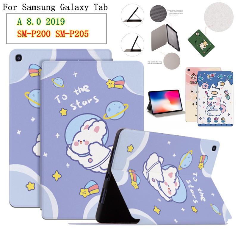 Case For Samsung Galaxy Tab A 8.0 2019 With S Pen SM P200 SM P205 Fashion Tablet Case Cute Cartoon Series Anime Pattern Flip Stand Casing PU Leather