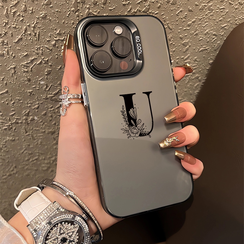 เคสโทรศัพท์มือถือ ซิลิโคน กันกระแทก ลายตัวอักษรภาษาอังกฤษ U สีเงิน สําหรับ iPhone 14Promax 7 8Plus Xs XR XsMax 11 12Pro 13 15ProMax 7plus