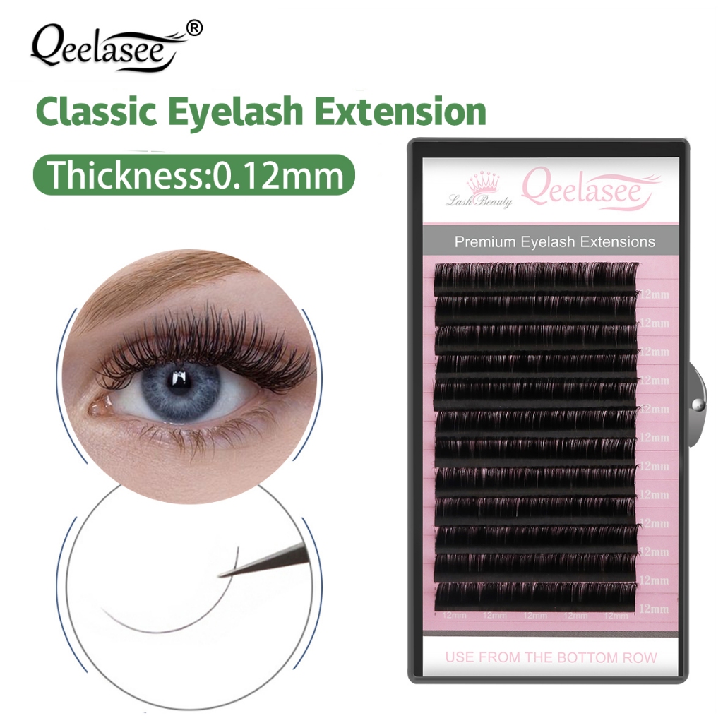 Qeelasee ขนตาปลอมขนมิงค์ 0.12 มม. แบบมืออาชีพ สําหรับต่อขนตา เส้นกลม