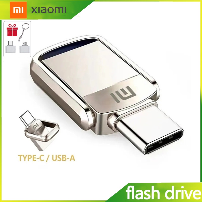 Xiaomi TYPE-C/USB Two-In-One ไดรเวอร์ปากกา 8GB 16GB 32GB 64GB 128GB USB หน่วยความจํา 256GB 512GB 1TB 2TB แบบพกพา USB ไดรเวอร์แฟลช โลหะ สีเงิน กันน้ํา ทนทาน