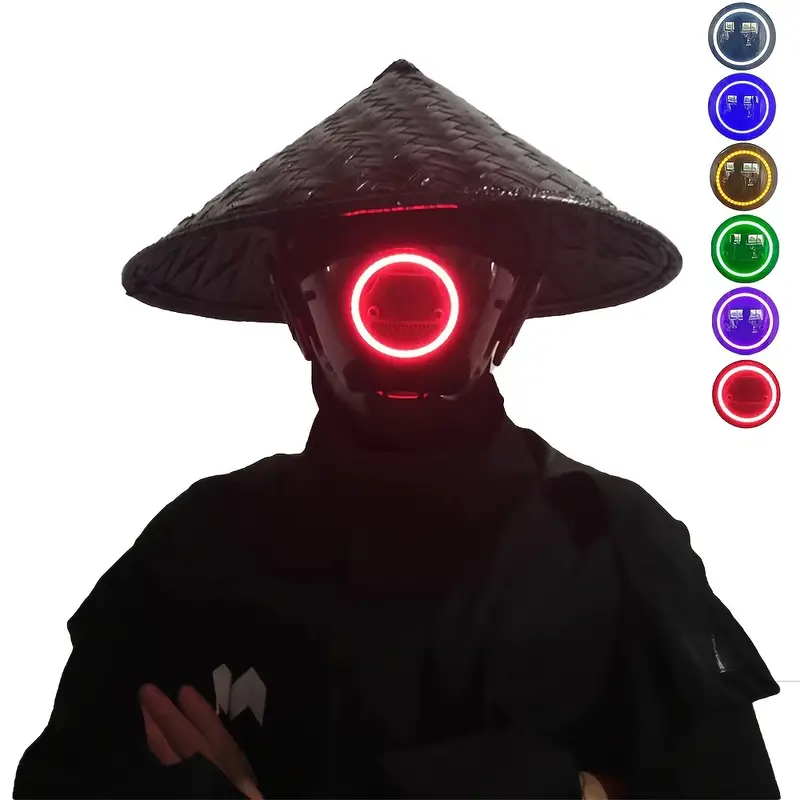 7 สี LED ให้เลือก Cyberpunk Mask ตัวเลือก LED Samurai รอบ Cosplay Sci-Fi หมวกกันน็อกปาร์ตี้ของเล่นสำหรับผู้ชายและผู้หญิง