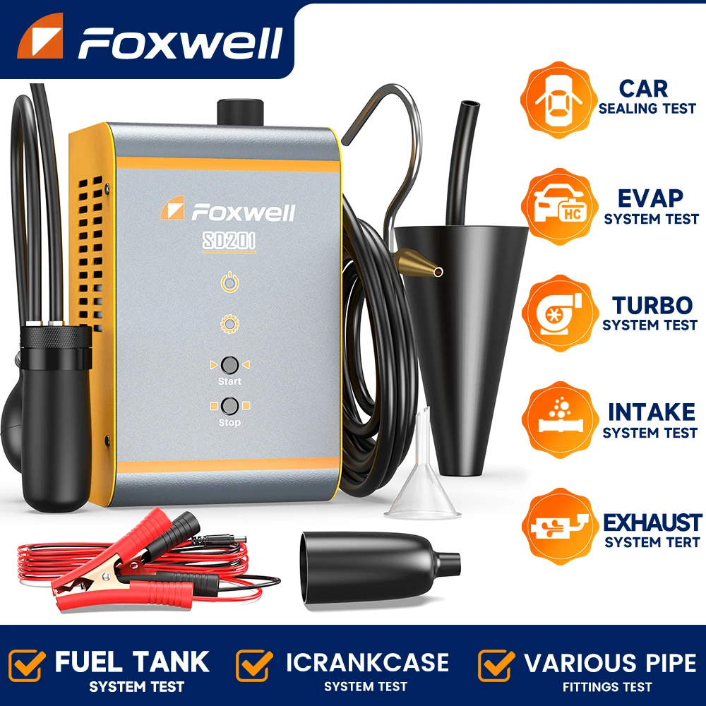 Foxwell SD201 รถควันรั่ว Turbo Leak Tester การใช้ท่อน้ํามันแก๊ส Leakage Locator เครื่องมือวินิจฉัยอัตโนมัติ