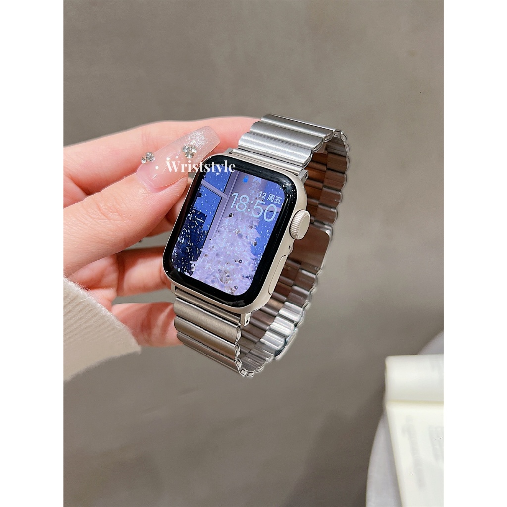 สายนาฬิกาข้อมือ สเตนเลส โลหะ แม่เหล็ก สีเงิน แบบเปลี่ยน สําหรับ Apple Watch S9 8 7 6 5 4 3 SE2 ULTRA