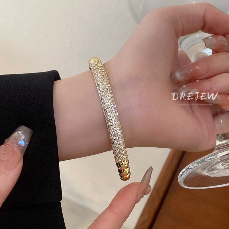 DREJEW สร้อยข้อมือ ประดับลูกปัดเพทาย ทอง 18K ทรงกลม เรียบง่าย สไตล์ยุโรป และอเมริกา สําหรับผู้หญิง