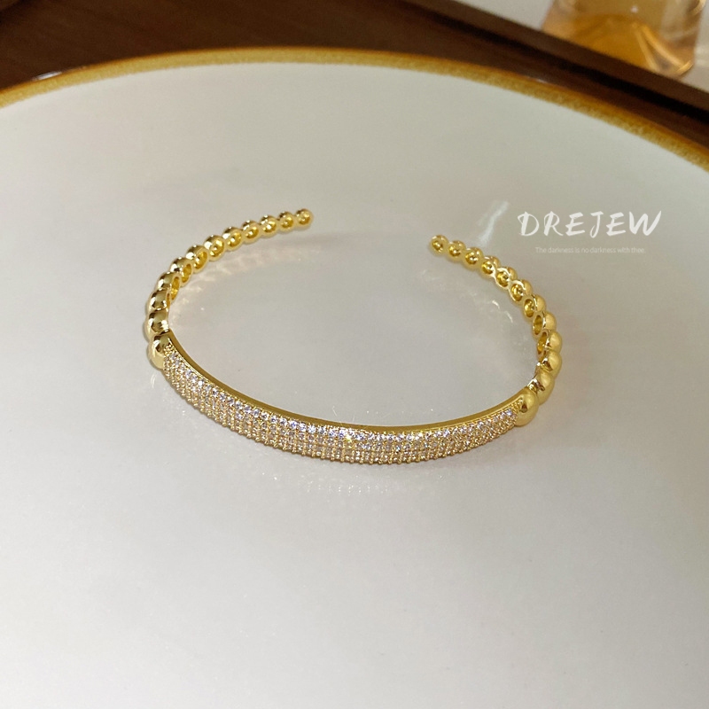 DREJEW สร้อยข้อมือ ประดับลูกปัดเพทาย ทอง 18K ทรงกลม เรียบง่าย สไตล์ยุโรป และอเมริกา สําหรับผู้หญิง