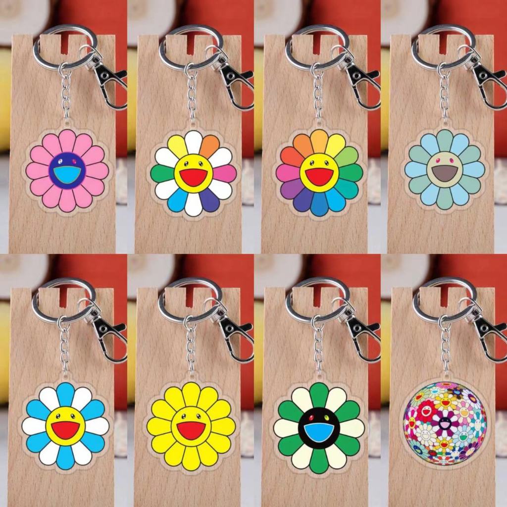 Takashi Murakami พวงกุญแจอะคริลิคใส จี้ดอกทานตะวันน่ารัก สองด้าน สีสันสดใส
