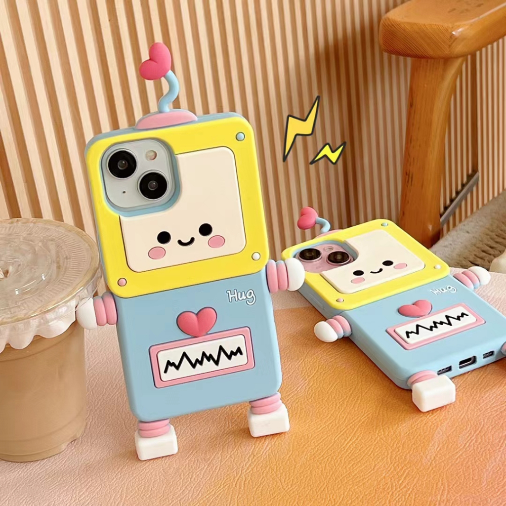 เคสโทรศัพท์มือถือ ซิลิโคนนุ่ม ลายหุ่นยนต์หัวใจ 3D สําหรับ OPPO Reno 8z 11 9 8 7 6 5 A3S F11 A57 A96 