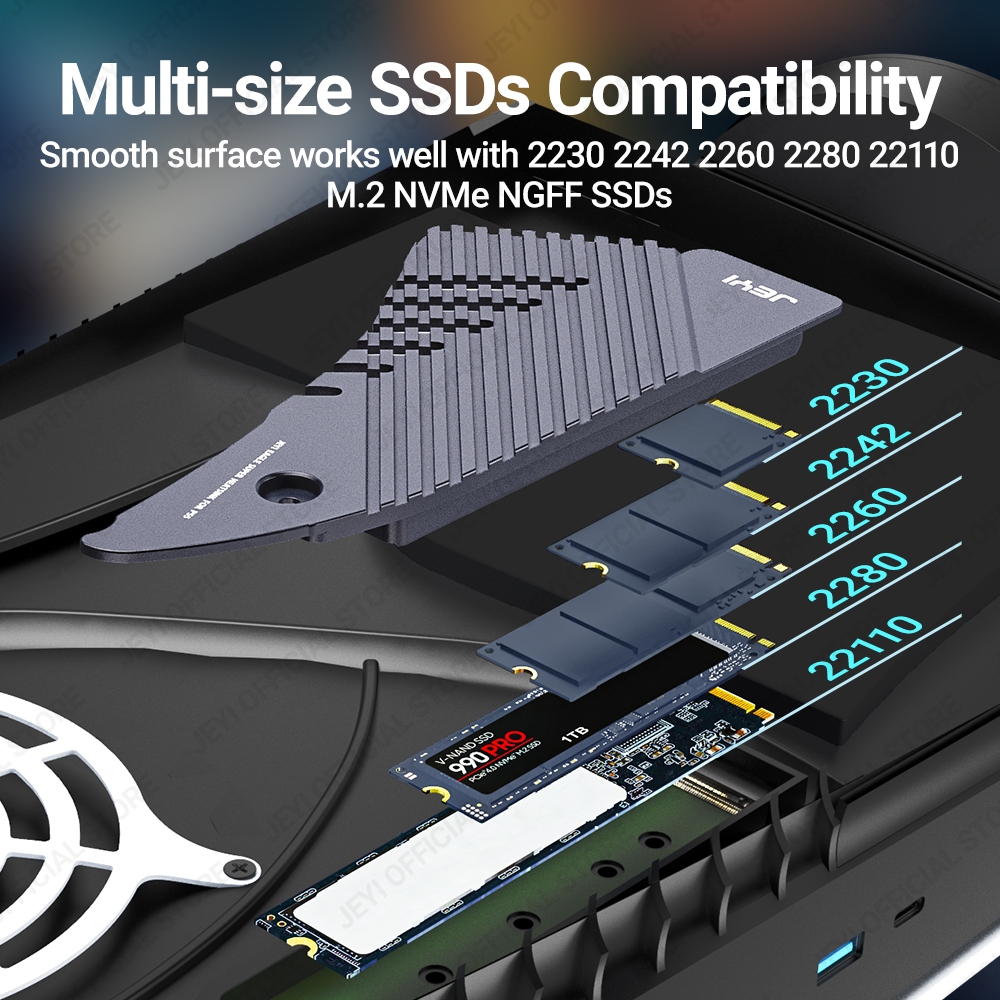Jeyi แผ่นฮีทซิงค์ระบายความร้อน SSD PS5 M.2 พื้นที่ขนาดใหญ่ อะลูมิเนียมแข็ง สําหรับ Playstation 5 PCIe 4.0 M.2 NVMe พร้อมเวอร์ชั่น RGB