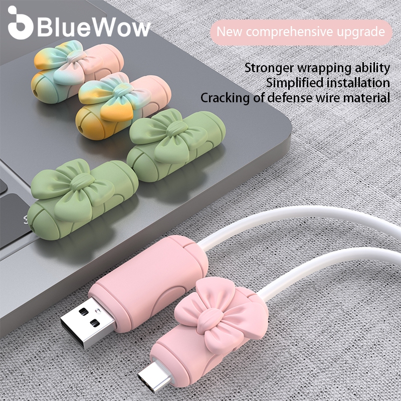 Bluewow ใหม่ ตัวป้องกันสายชาร์จ ซิลิโคน ประดับโบว์