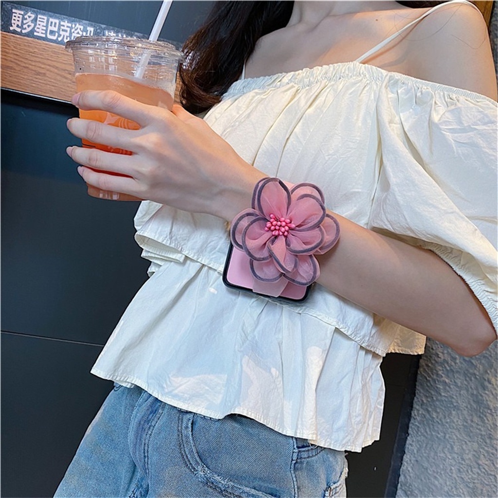 เคสโทรศัพท์ ฝาพับ กันกระแทก ลายดอกไม้ 3D พร้อมสายคล้องมือ สีพื้น สไตล์เกาหลี สําหรับ OPPO Find N3 findn2 Find N2