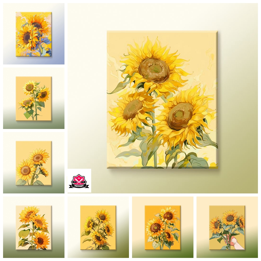 ภาพวาดสีน้ํามันดิจิตอล รูปดอกทานตะวัน สีทอง ระดับไฮเอนด์ สําหรับตกแต่งบ้าน diy