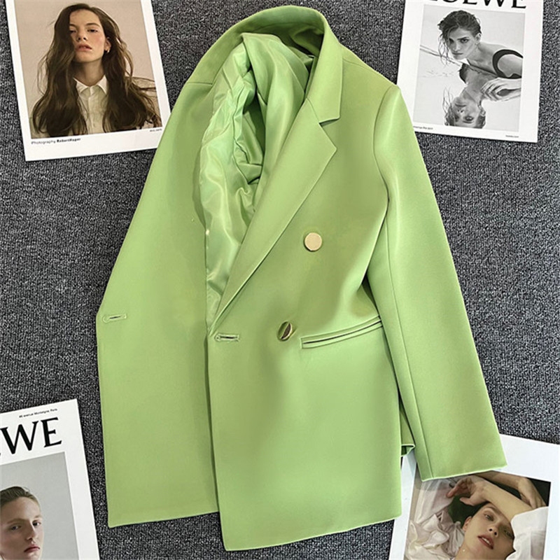 เสื้อสูทเบลเซอร์ลําลอง สีพื้น แฟชั่นฤดูใบไม้ผลิ และฤดูใบไม้ร่วง สไตล์เกาหลี สําหรับผู้หญิง
