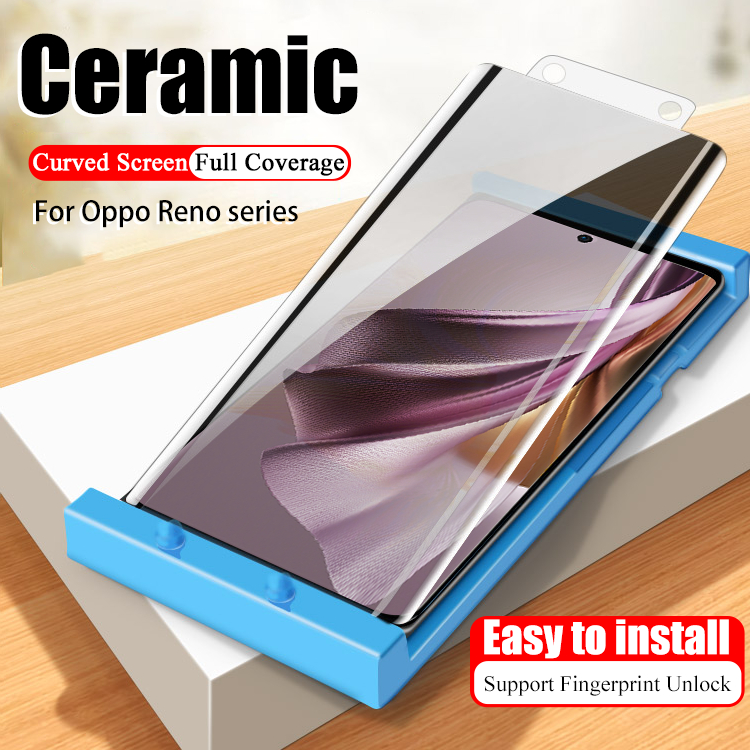 หน้าจอโค้งคลุมทั้งหมดฟิล์มเซรามิคสําหรับoppo Reno8 T 5G Reno10 Reno 12 11 10 9 8 7 6 5 4 3 5G T Pro Pro + 5Gกาวเต็มหน้าจอProtectorไม่แก้ว
