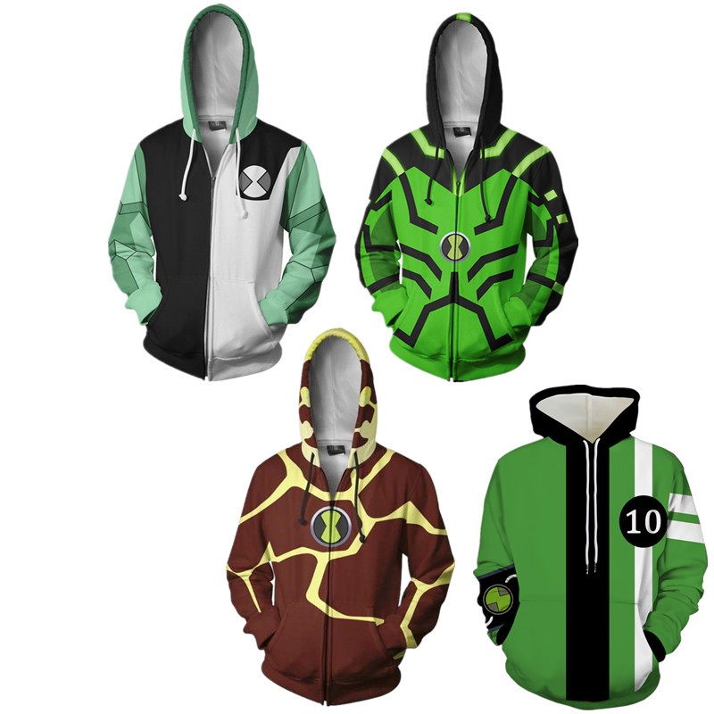 Ben10 Zipper Hoodie การพิมพ์ดิจิตอล เสื้อกันหนาว unisex เสื้อแจ็คเก็ตแฟชั่น Outerwear