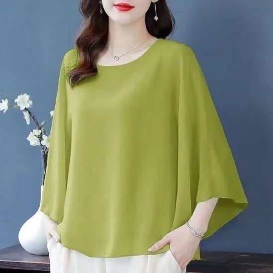 เสื้อเชิ้ตแขนค้างคาว ผ้าชีฟอง ทรงหลวม สไตล์เกาหลี พลัสไซซ์ สําหรับผู้หญิง พร้อมส่ง