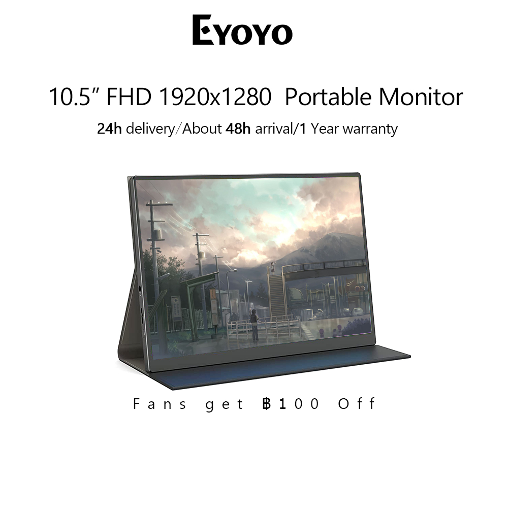 【🔥Limited Time Offer🔥】Eyoyo มอนิเตอร์ ขนาดเล็ก แบบพกพา 10.5 นิ้ว USB C Monitor FHD 1920x1280 Travel 