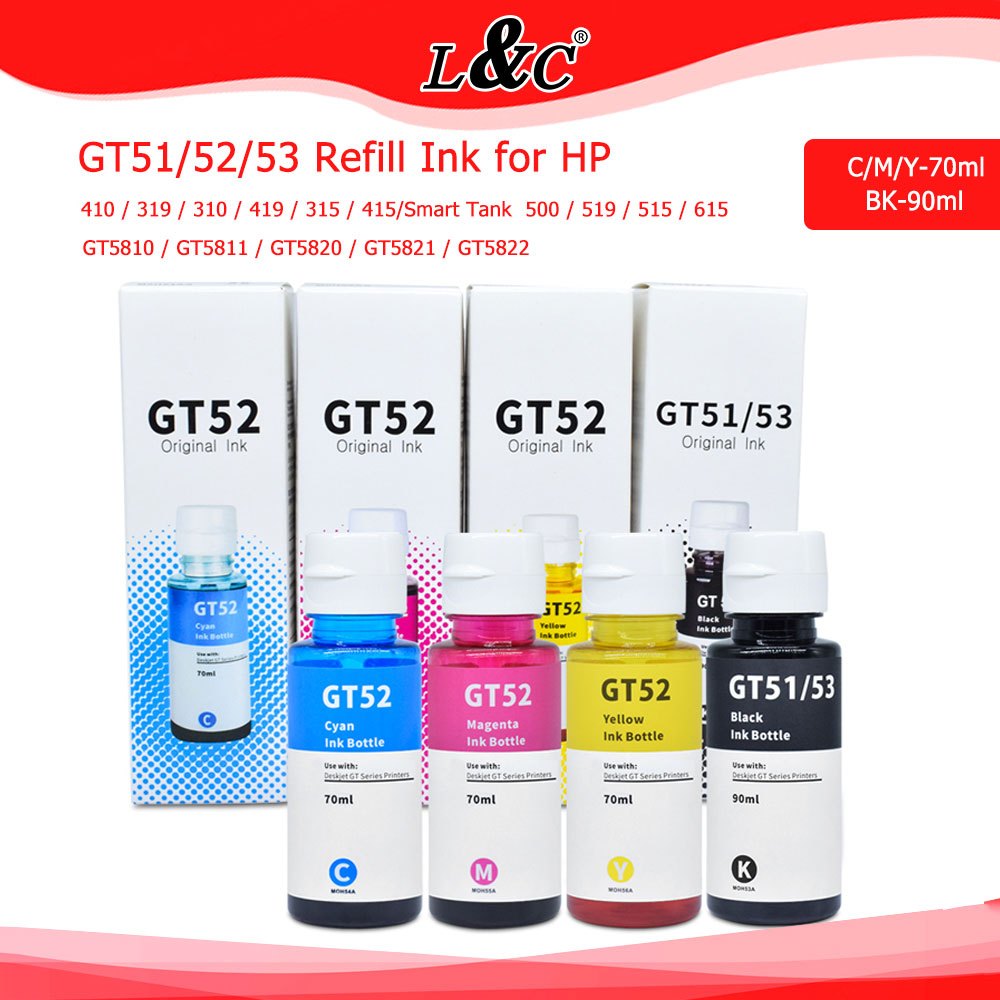 L&C หมึกเติมเฮชพี HP GT51/GT52/GT53 หมึกเติม หมึกคุณภาพสูง (มีกล่อง) For Hp HP315 HP415 HP500 HP515