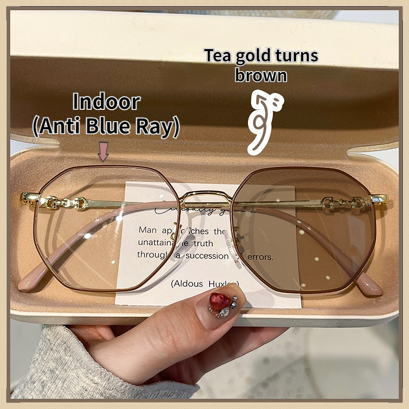 แว่นตา เปลี่ยนสีอัตโนมัติ แว่นสายตาสั้น 0 ถึง -600 แว่นเปลี่ยนสี แว่นตาแฟชั่น แว่นกันแดดสายตาสั้นสุภาพสตรี แว่นกรองแสงสีฟ้า UV400 เลนส์กรองแสง เปลี่ยนสีโดยอัตโนมัติในแสงแดด แว่นตาผู้ชาย