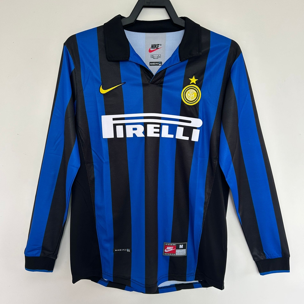 1998-99 Season Inter Milan Retro Home เสื ้ อแขนยาวฟุตบอล Ronaldo Roberto Baggio เสื ้ อ
