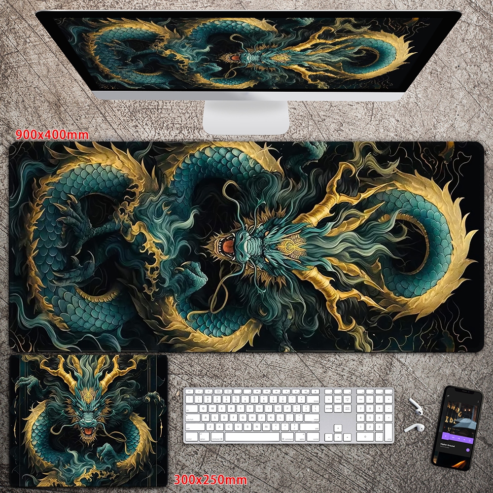 แผ่นรองเมาส์ Dragon Art Extended 900x400 มม. การออกแบบกันลื่นกันน้ํา แผ่นรองเมาส์สําหรับเล่นเกมขนาดใ