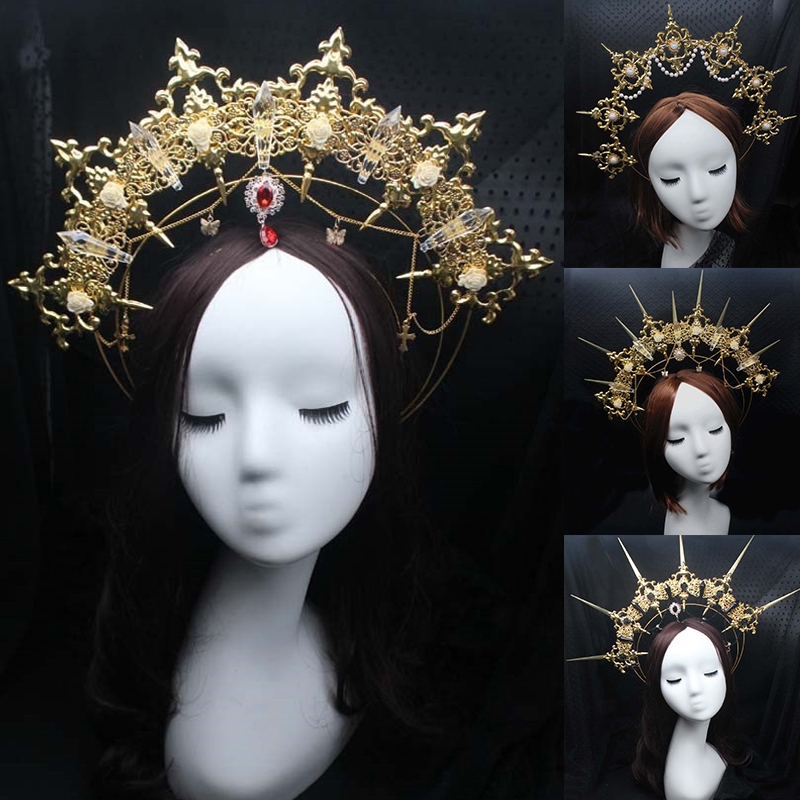 16รูปแบบgorgeous DIY วัสดุแพคเกจ Halo Crown Headband Gothic Lolita Virgin Mary Baroque Tiara Vintage Church