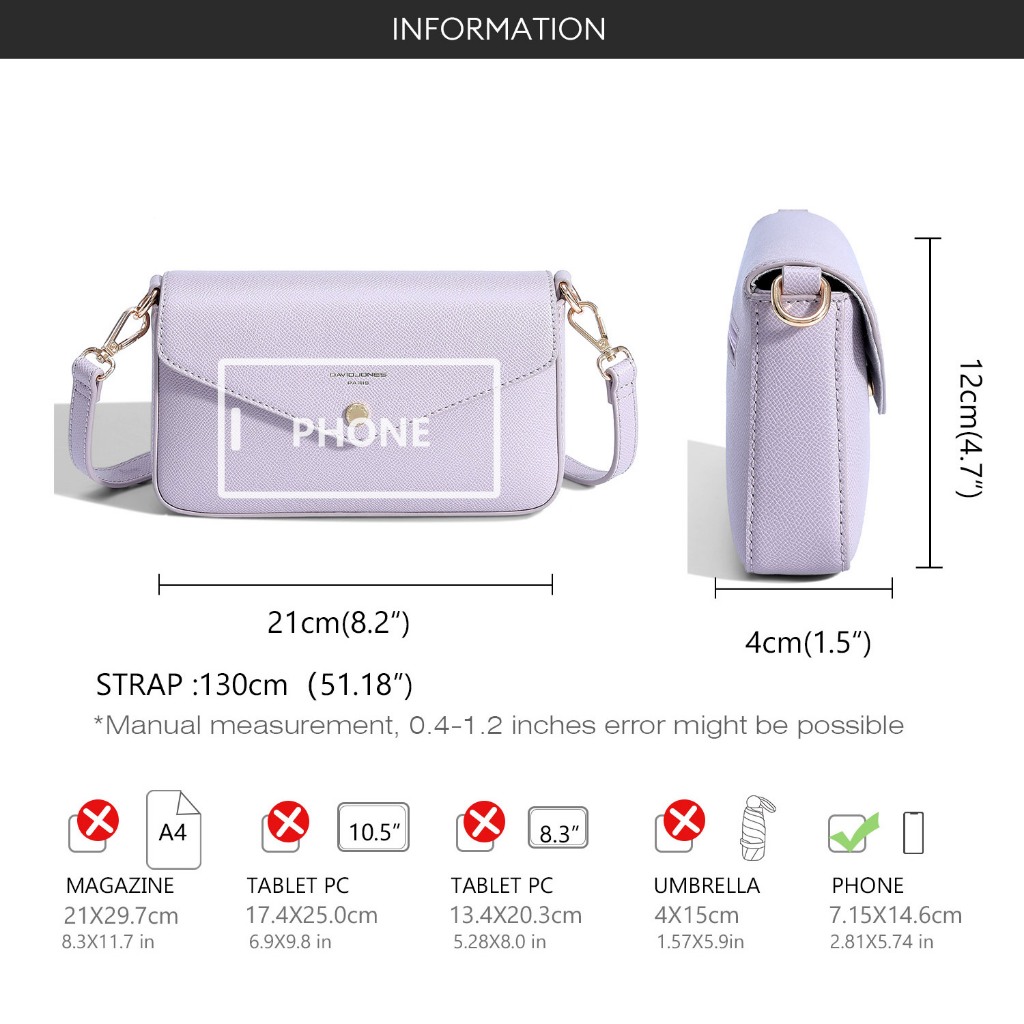 David Jones Paris กระเป๋าสะพายข้าง เก็บสะสม ใหม่ สําหรับผู้หญิง