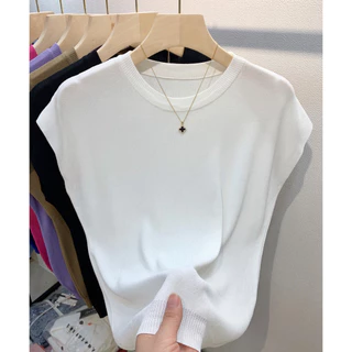 เสื้อกันหนาว คอกลม แขนสั้น เข้ากับทุกการแต่งกาย แฟชั่นฤดูร้อน สําหรับผู้หญิง