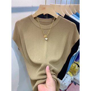 เสื้อกันหนาว คอกลม แขนสั้น เข้ากับทุกการแต่งกาย แฟชั่นฤดูร้อน สําหรับผู้หญิง