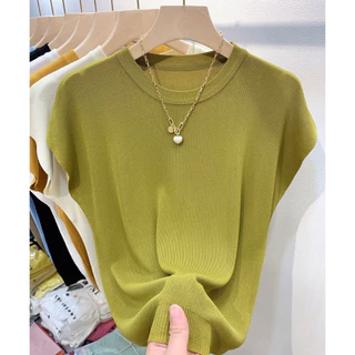 เสื้อกันหนาว คอกลม แขนสั้น เข้ากับทุกการแต่งกาย แฟชั่นฤดูร้อน สําหรับผู้หญิง