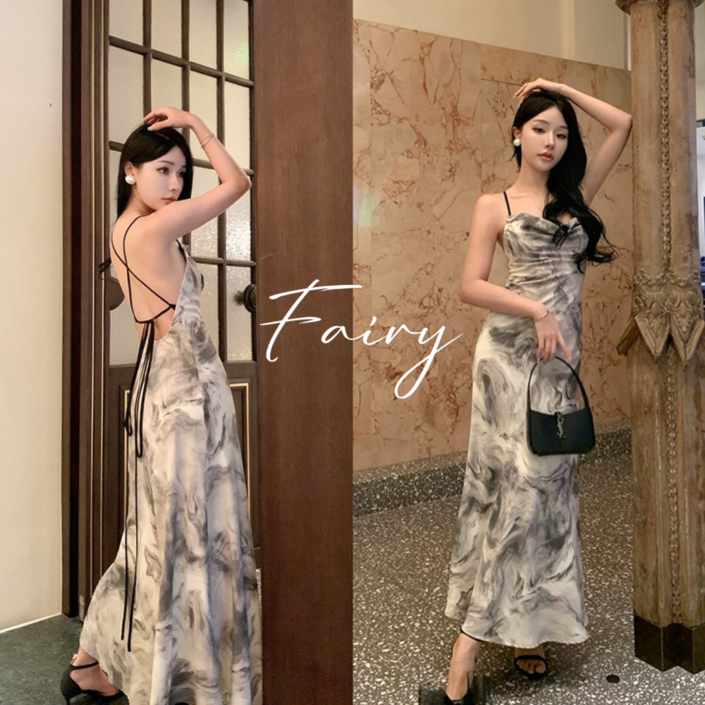 Fairy ชุดเดรสชายหาด พิมพ์ลายหมึก สไตล์จีนย้อนยุค สําหรับผู้หญิง