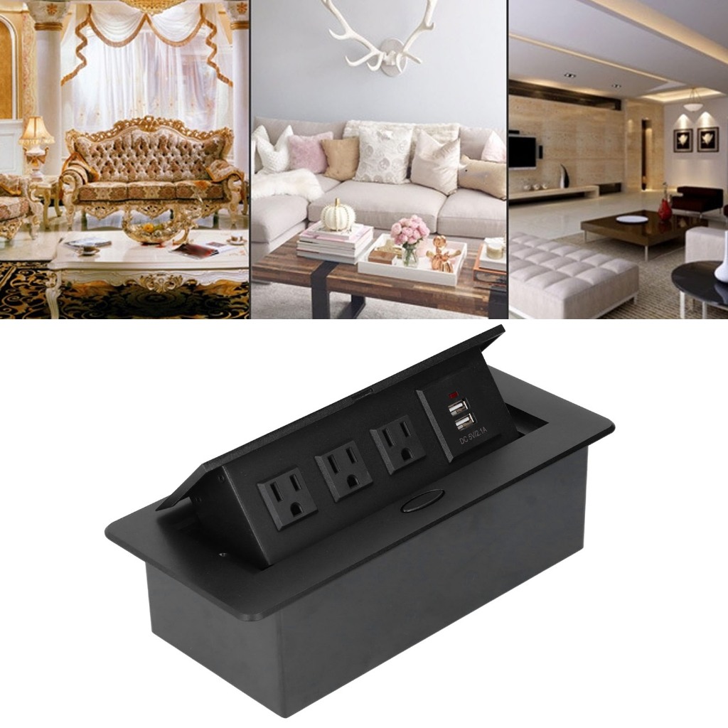 SN5 เต้ารับไฟฟ้าตั้งพื้น Pop Up เต้ารับตั้งโต๊ะ 3 รู อุปกรณ์เสริมแหล่งจ่ายไฟ USB คู่ 250V 13A