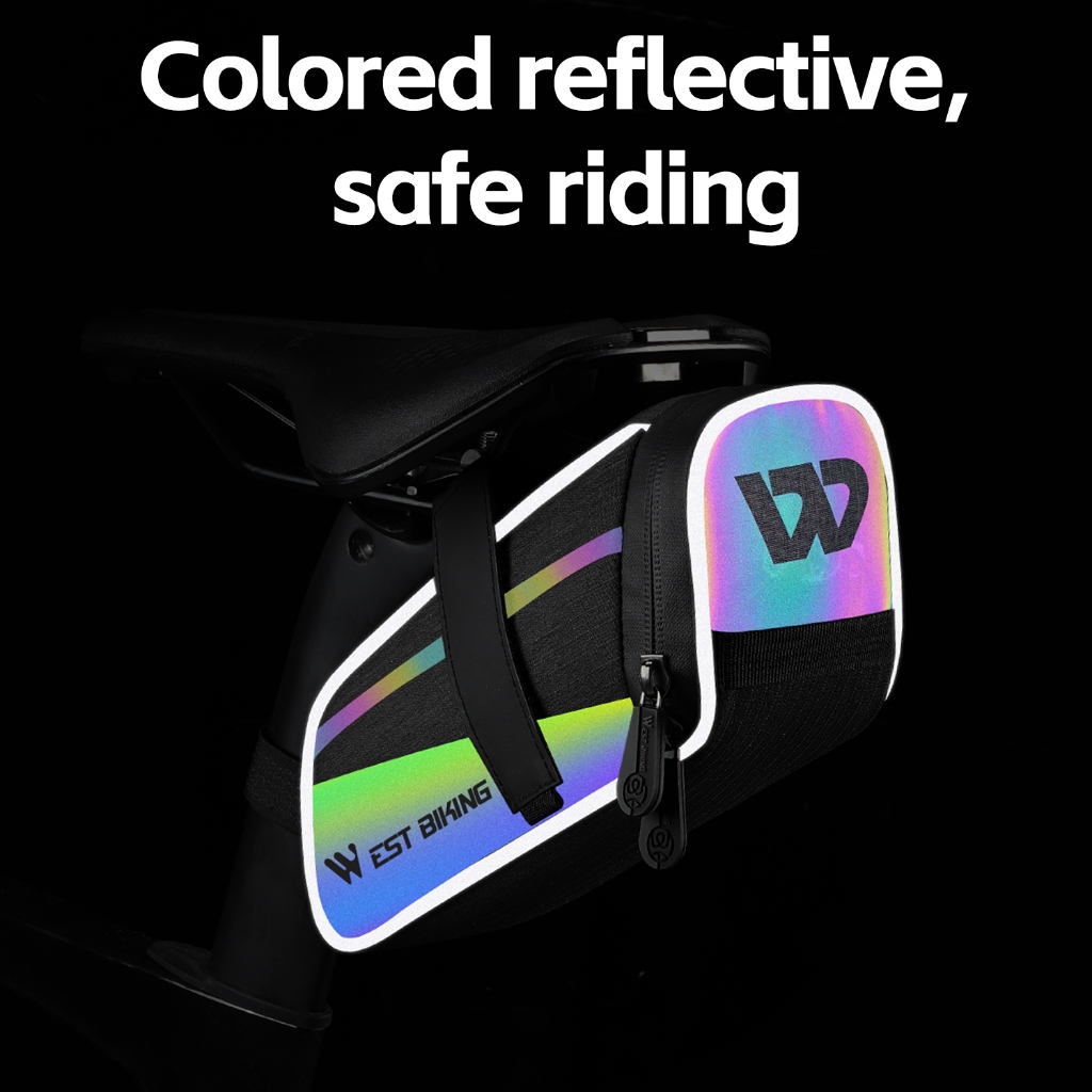 WEST BIKING จักรยานกระเป๋าที่มีสีสันสะท้อนแสงจักรยานอานกระเป๋าทุกวันกันน้ําขนาดใหญ่จักรยานกระเป๋า — صورة 3