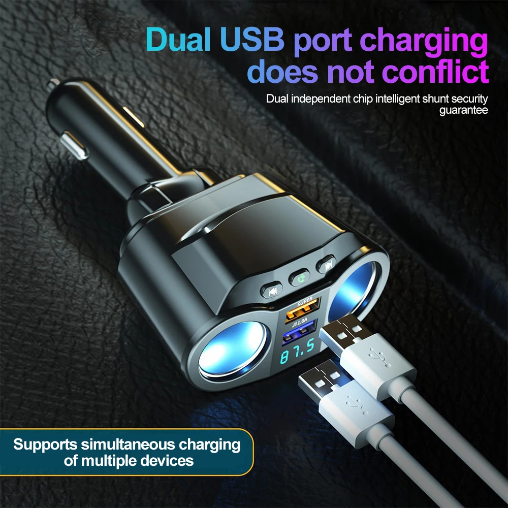 Qc3.0 อะแดปเตอร์ซ็อกเก็ตที่จุดบุหรี่ในรถยนต์ 12-24V Dual USB QC3.0 USB 4.8A  ที่ชาร์จในรถ ชาร์จเร็ว รองรับบลูทูธโทร/ดิสก์ U ฟังเพลง 4.8A/90W - ภาพย่อย 5