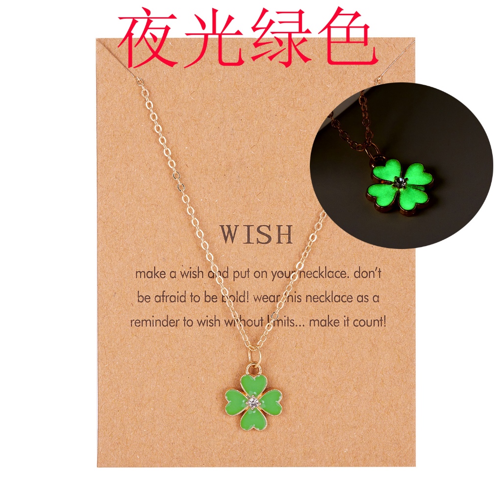 เครื่องประดับ สร้อยคอ พร้อมจี้ใบโคลเวอร์สี่แฉก หินคริสตัลธรรมชาติ เรืองแสงในที่มืด ให้เป็นของขวัญได้