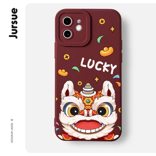 JURSUE ลายเชิดสิงโต เคสไอโฟน เคสซิลิโคนนุ่มกันกระแทกการ์ตูนตลก เคสโทรศัพท์ Compatible for iPhone 17 16 15 14 13 12 11 Pro Max SE 2020 X XR XS 8 7 Plus พลัส Y4576