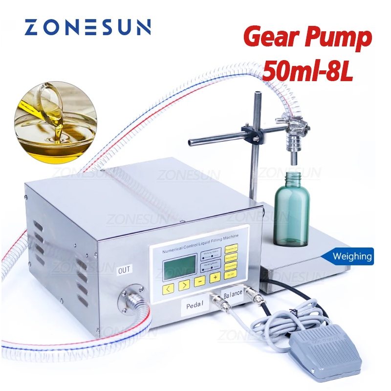 ZONESUN ZS-GP631 กึ่งอัตโนมัติบรรจุน้ํามันเครื่องชั่งน้ําหนักหัวเดียวเกียร์ปั๊มฟิลเลอร์เครื่องบรรจุส
