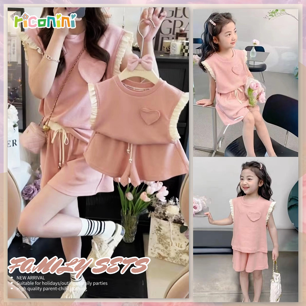 Riconini ชุดสูทแม่ลูก สามมิติ ปกลูกไม้ และกางเกงขาสั้น แฟชั่นฤดูร้อน สําหรับครอบครัว